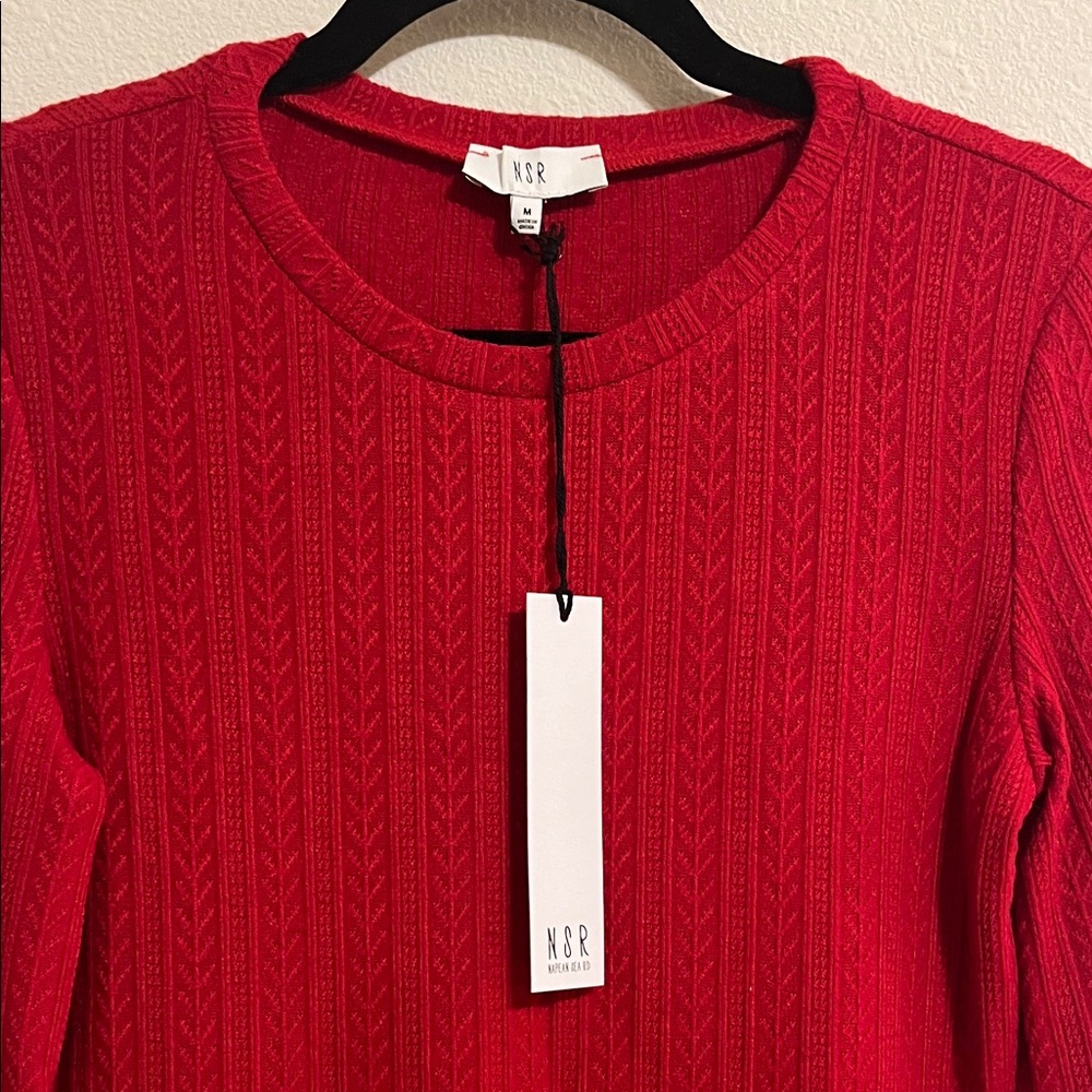 NSR Napean Sea Rd Dress Women's Size MEDIUM Red Long Split Sleeve Sweater NEW